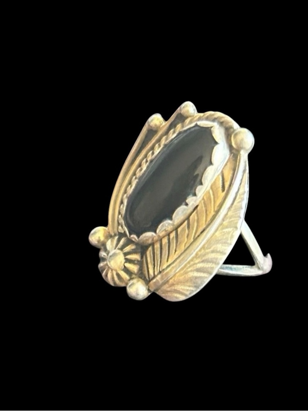 Pauline Nelson Navajo Sterling Silver and Black Onyx Ring Size 4.75